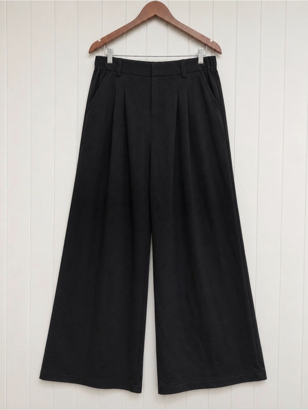 Halara Micro Waffle Wide Leg Work Pants Black Extra Small Tall NWOT